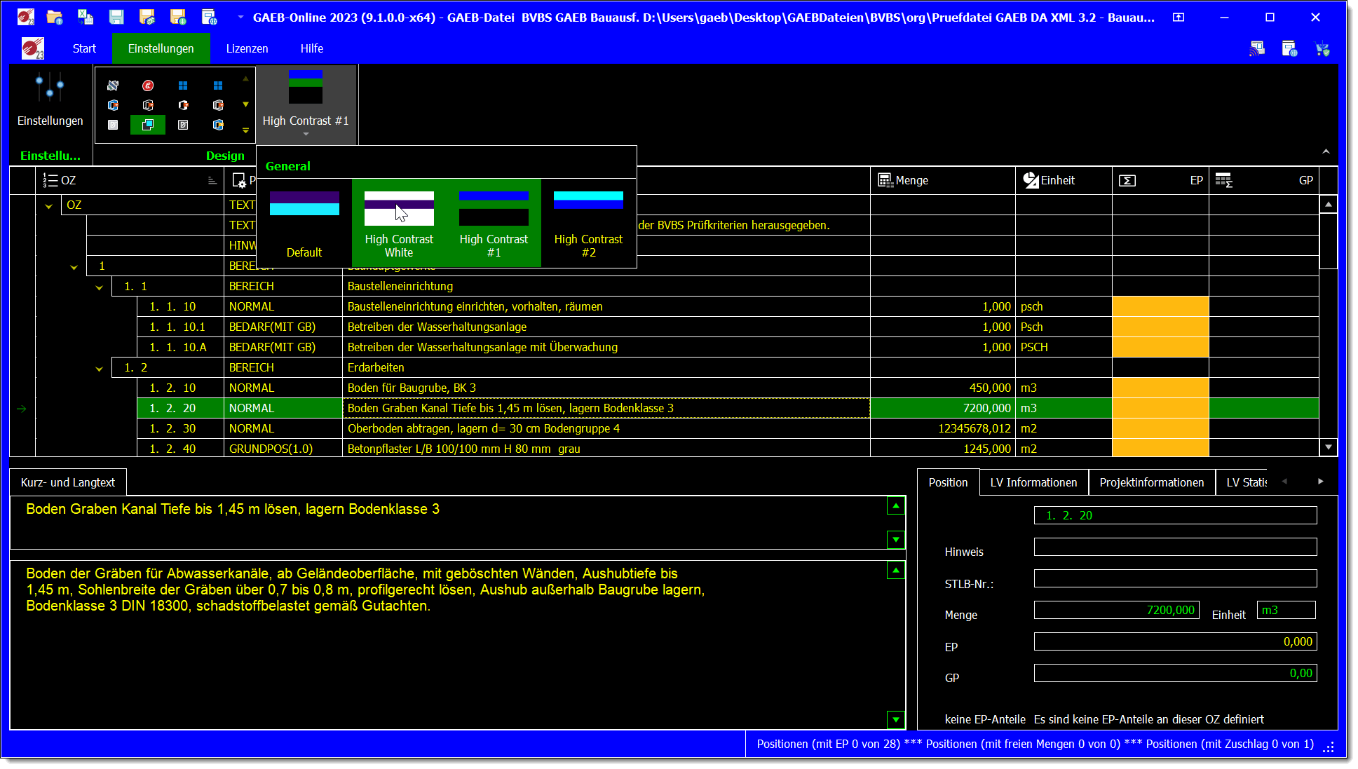 GAEB-Online 2025: Hochkontrast-Modus